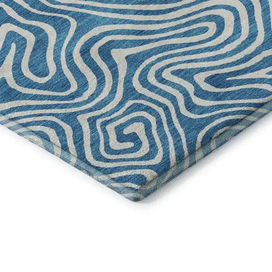 Teal And Ivory Abstract Washable Area Rug With UV Protection Photo 7