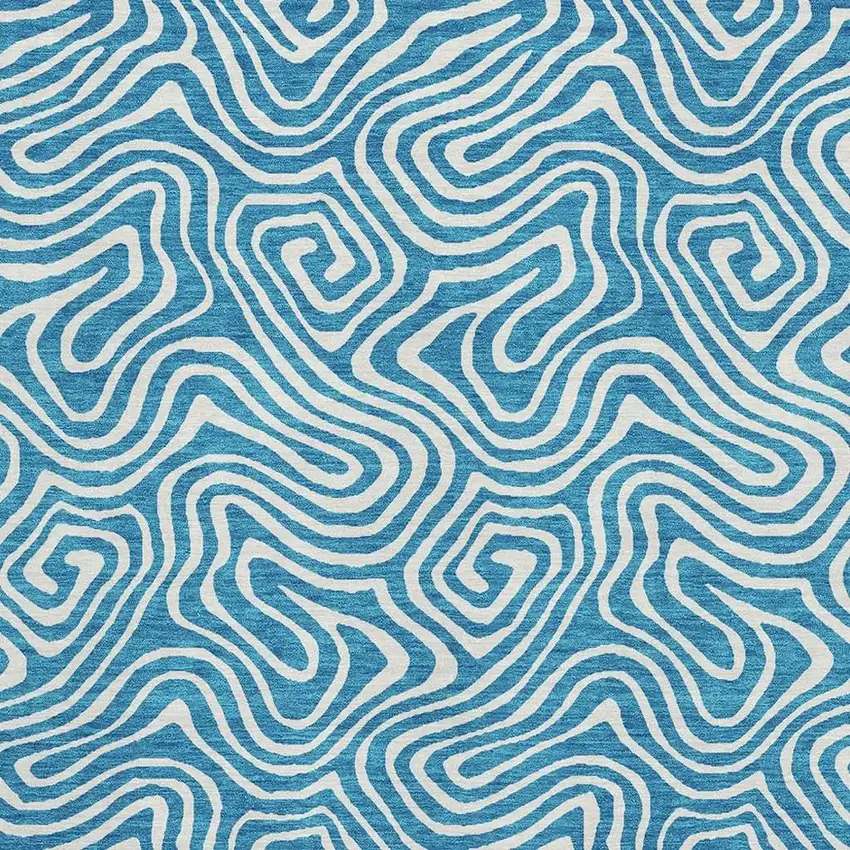 Teal And Ivory Abstract Washable Area Rug With UV Protection Photo 2