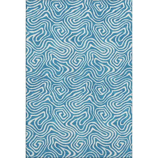 Teal And Ivory Abstract Washable Area Rug With UV Protection Photo 1