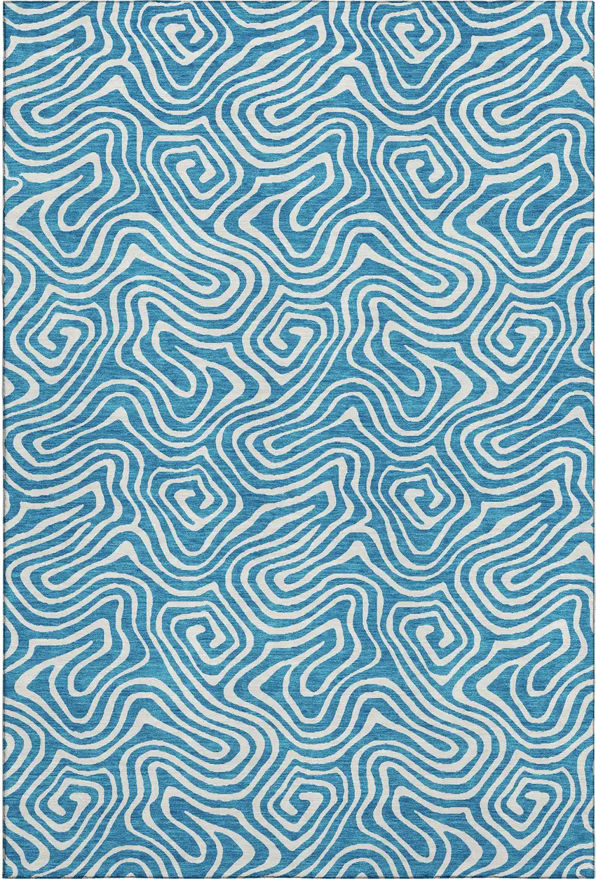 Teal And Ivory Abstract Washable Area Rug With UV Protection Photo 1