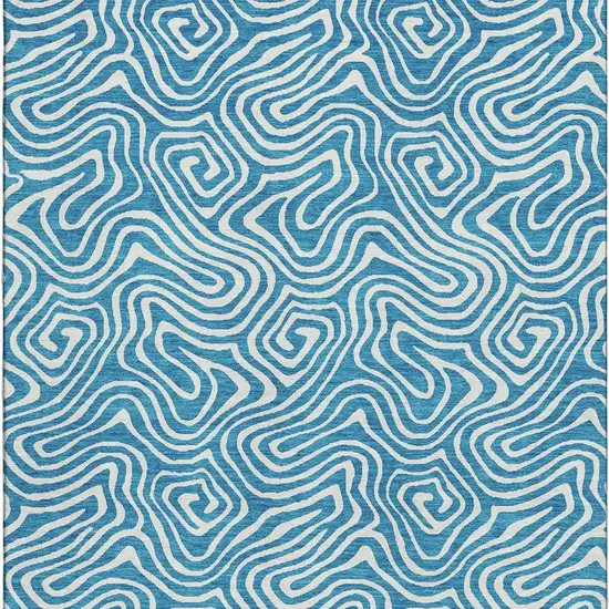 Teal And Ivory Abstract Washable Area Rug With UV Protection Photo 2