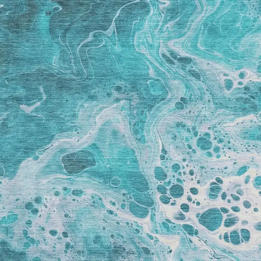 Teal And Ivory Abstract Washable Area Rug With UV Protection Photo 2