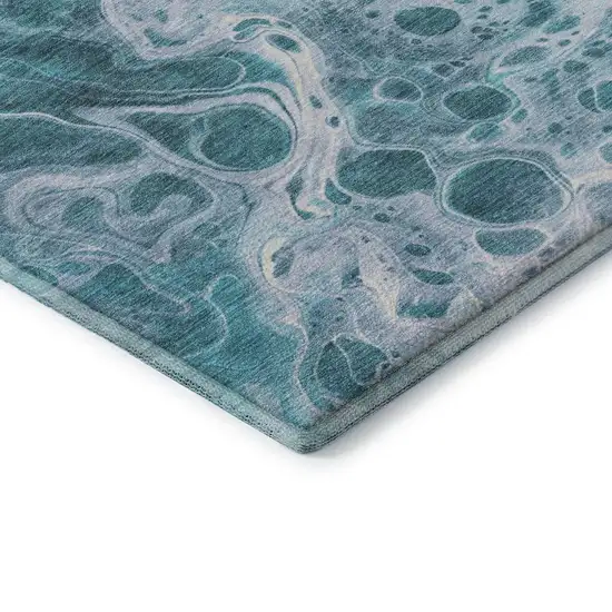 Teal And Ivory Abstract Washable Area Rug With UV Protection Photo 7