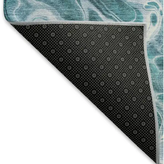 Teal And Ivory Abstract Washable Area Rug With UV Protection Photo 6
