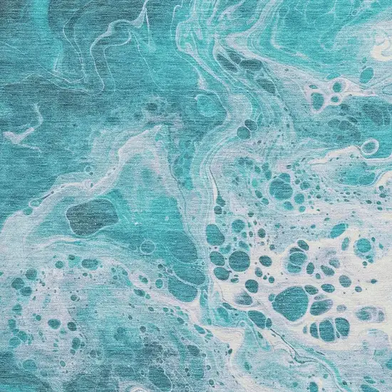 Teal And Ivory Abstract Washable Area Rug With UV Protection Photo 2
