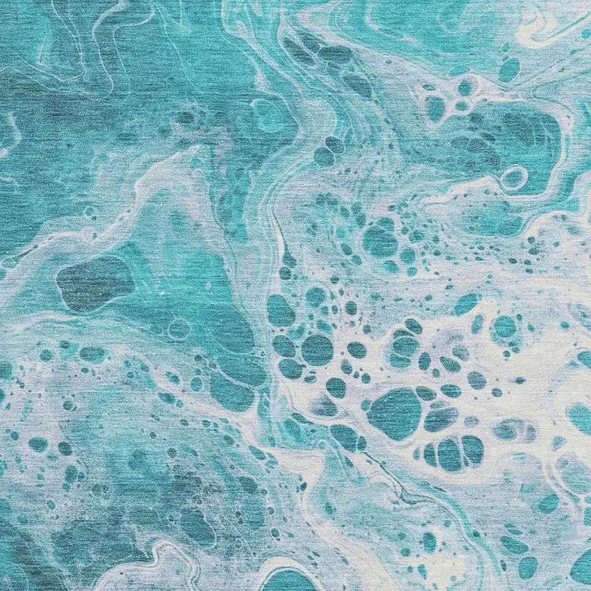 Teal And Ivory Abstract Washable Area Rug With UV Protection Photo 2