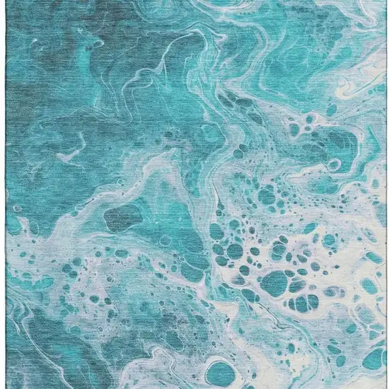 Teal And Ivory Abstract Washable Area Rug With UV Protection Photo 3