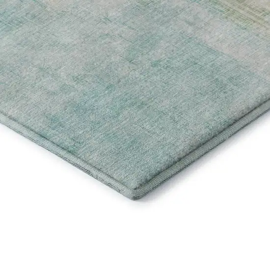 Teal And Ivory Abstract Washable Area Rug With UV Protection Photo 7