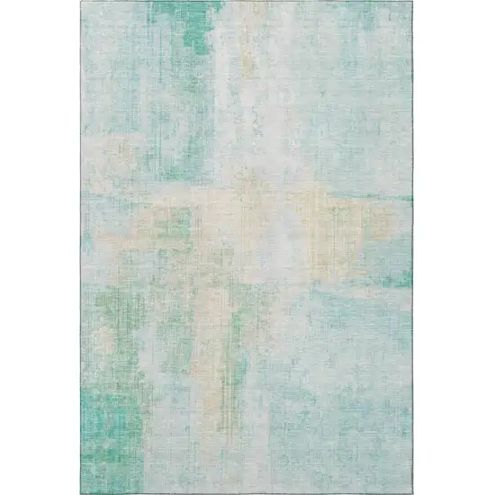 Teal And Ivory Abstract Washable Area Rug With UV Protection Photo 3
