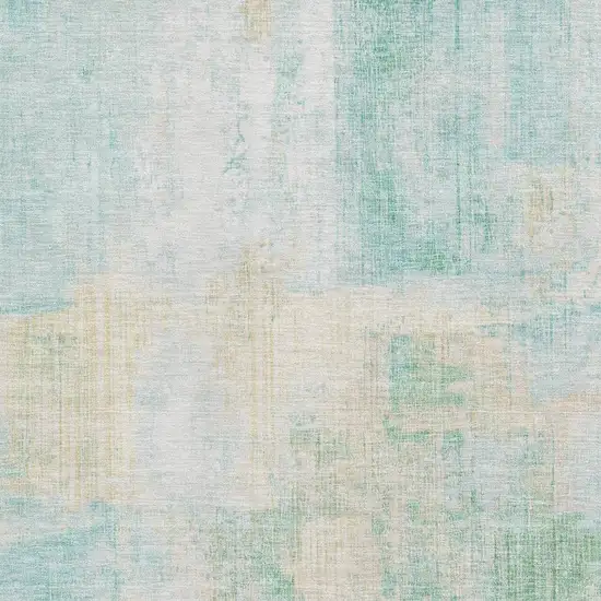 Teal And Ivory Abstract Washable Area Rug With UV Protection Photo 2