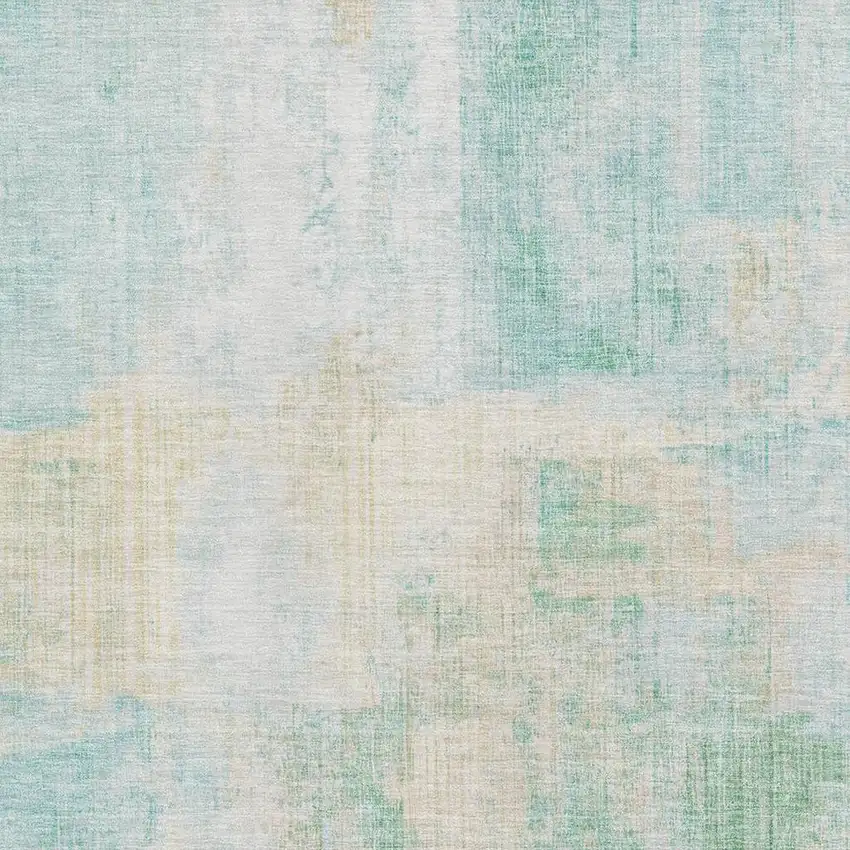 Teal And Ivory Abstract Washable Area Rug With UV Protection Photo 2