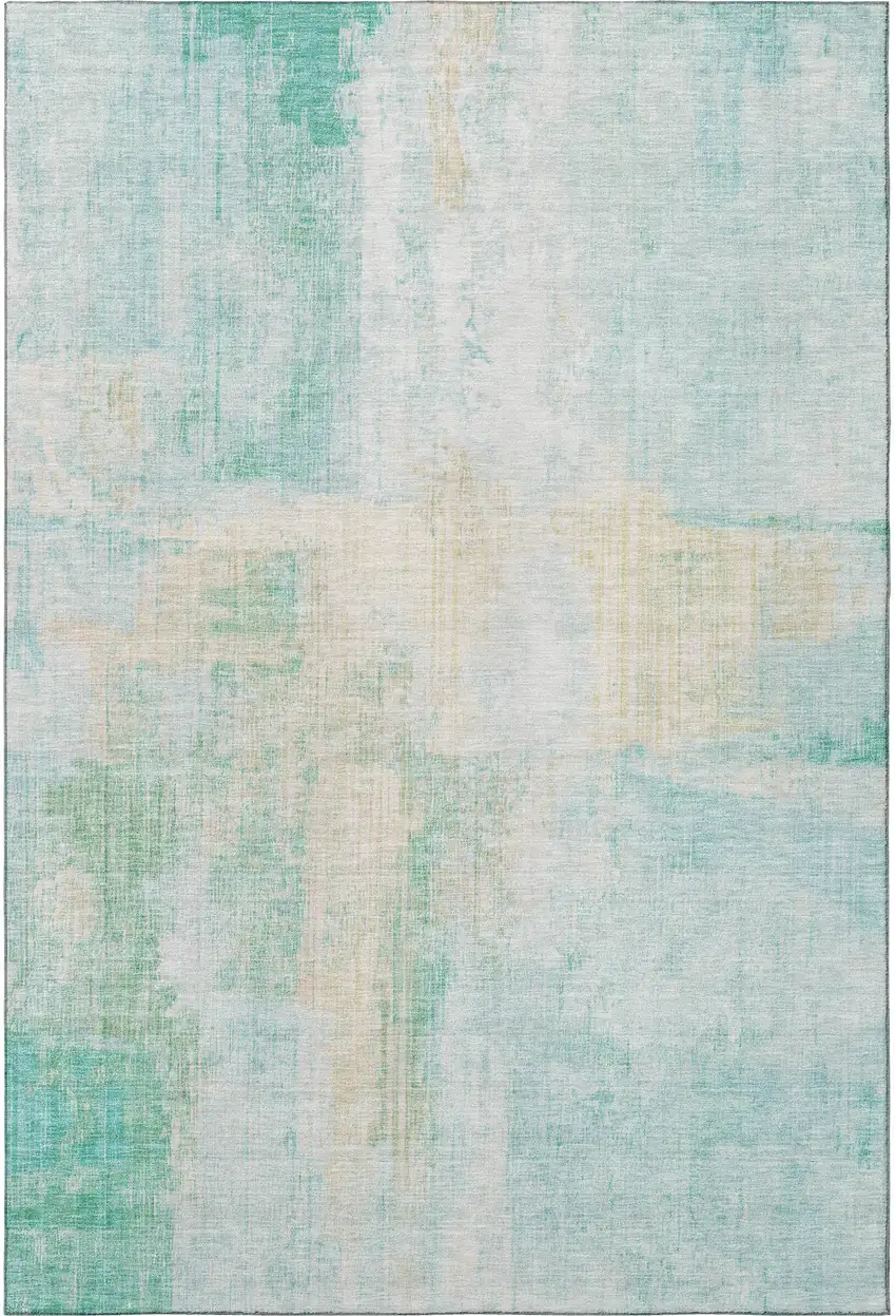 Teal And Ivory Abstract Washable Area Rug With UV Protection Photo 3