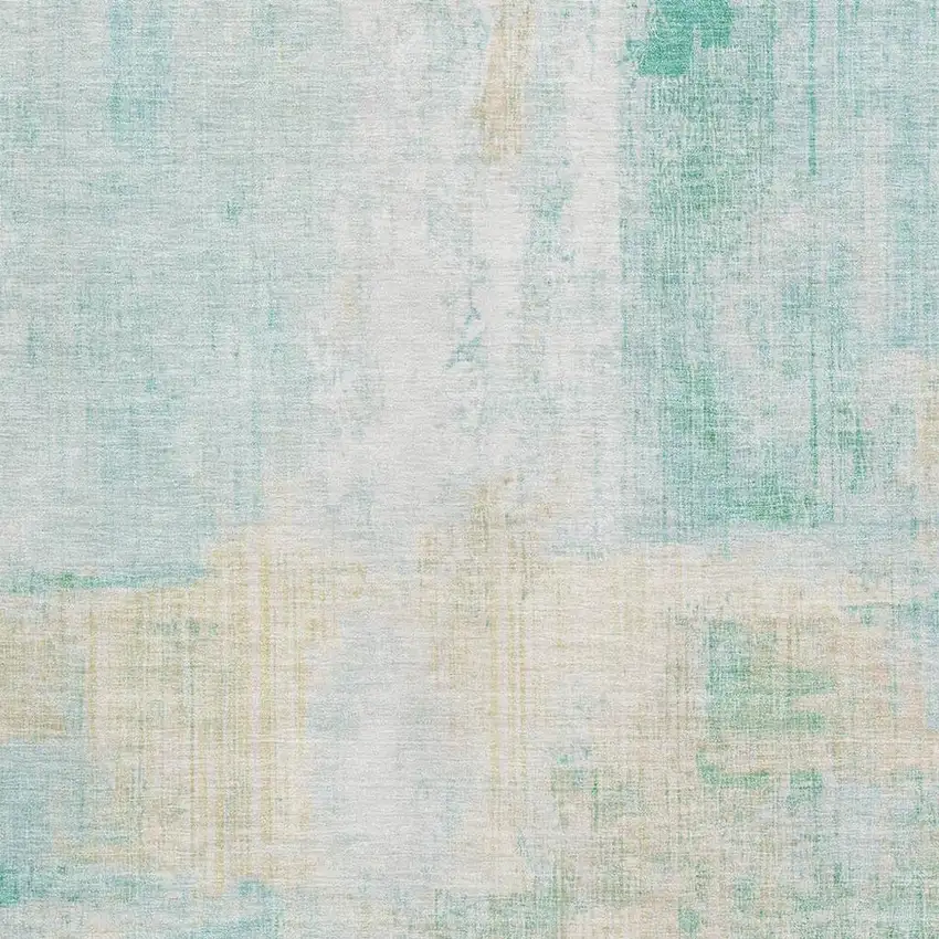 Teal And Ivory Abstract Washable Area Rug With UV Protection Photo 2