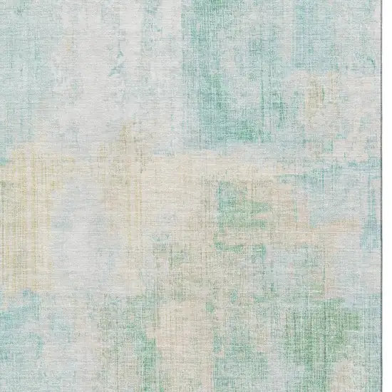Teal And Ivory Abstract Washable Area Rug With UV Protection Photo 2