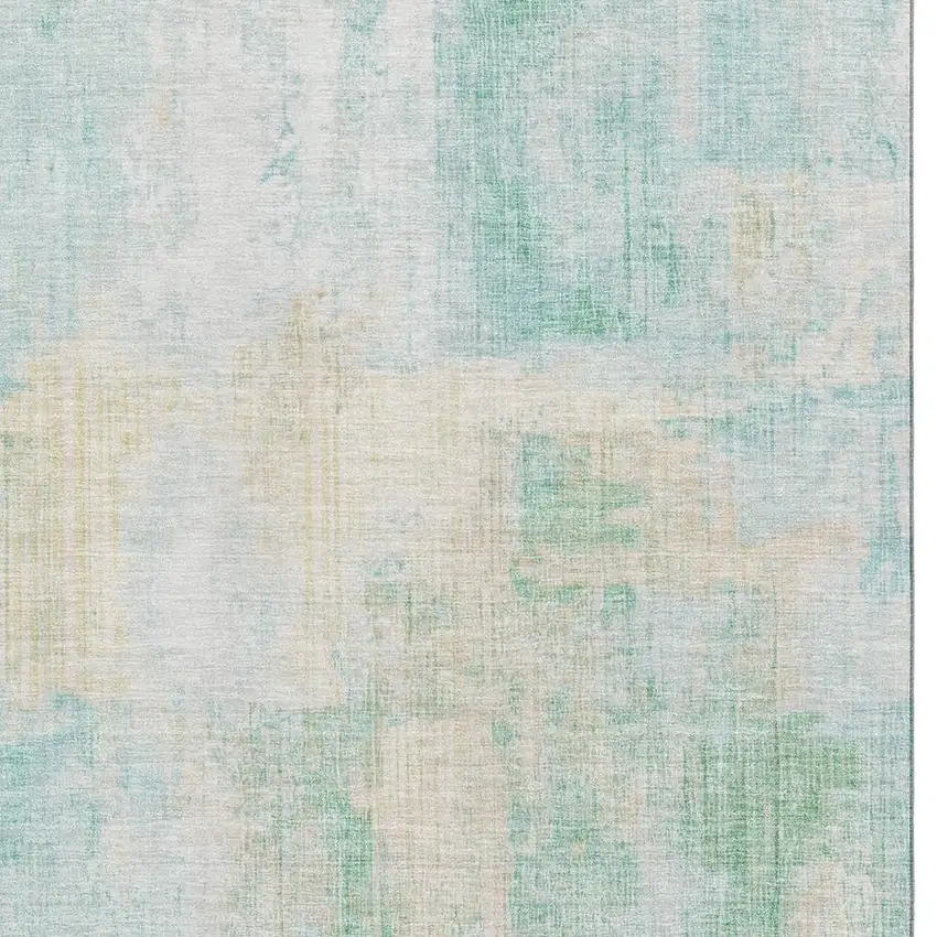 Teal And Ivory Abstract Washable Area Rug With UV Protection Photo 2