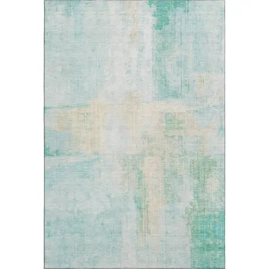 Teal And Ivory Abstract Washable Area Rug With UV Protection Photo 1