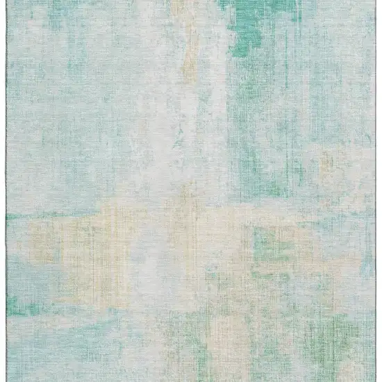 Teal And Ivory Abstract Washable Area Rug With UV Protection Photo 2