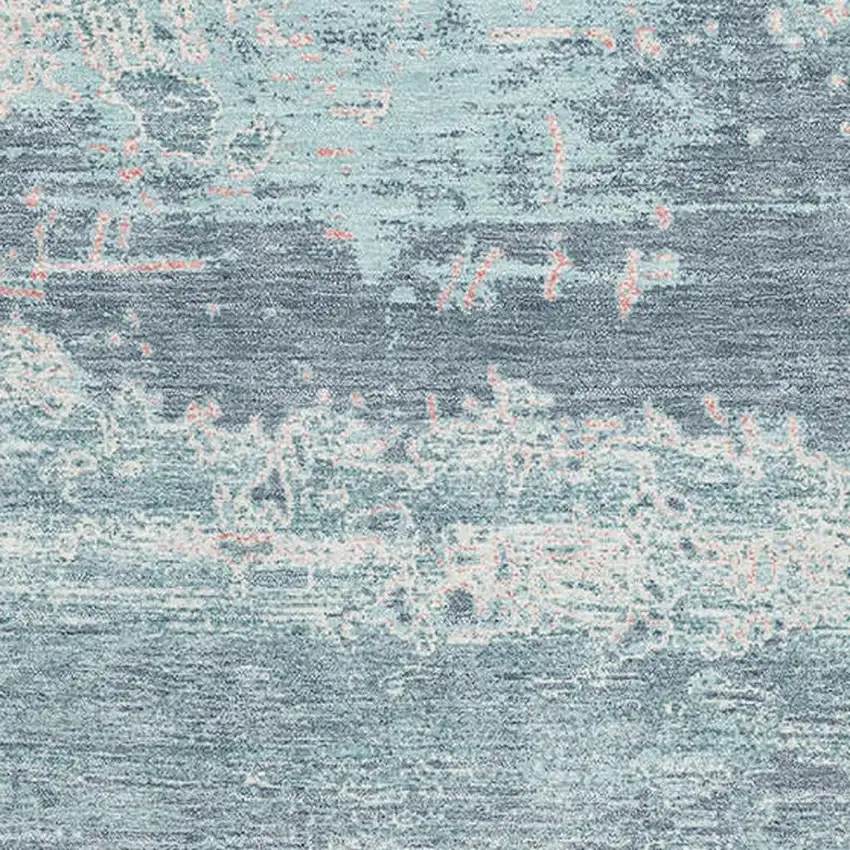 Teal And Ivory Abstract Washable Area Rug With UV Protection Photo 2