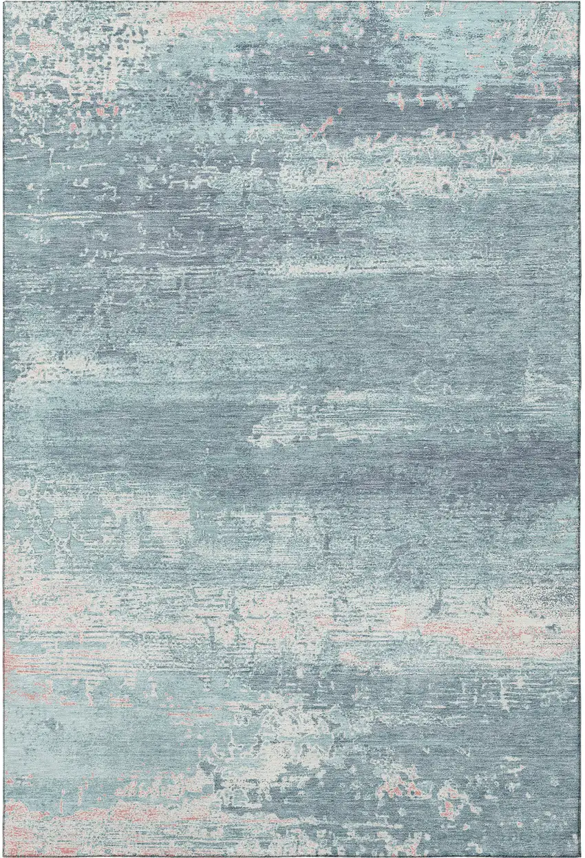 Teal And Ivory Abstract Washable Area Rug With UV Protection Photo 3