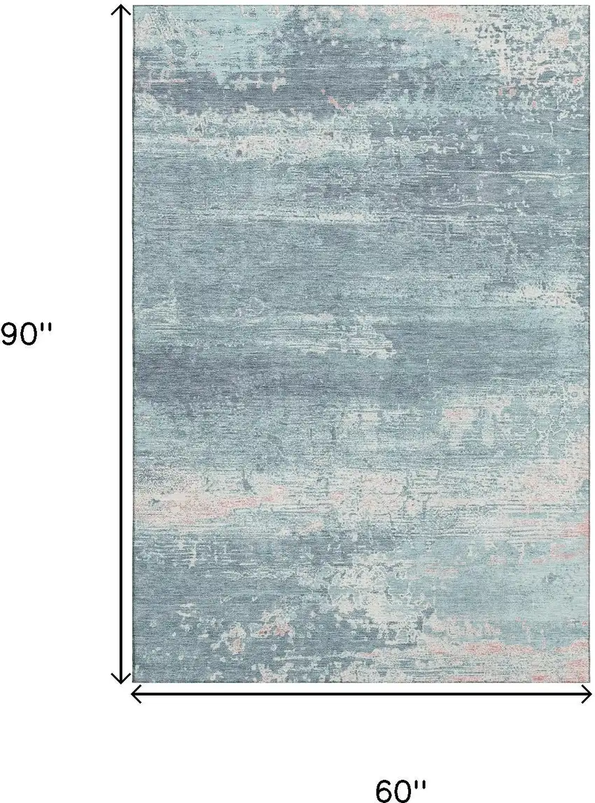Teal And Ivory Abstract Washable Area Rug With UV Protection Photo 9