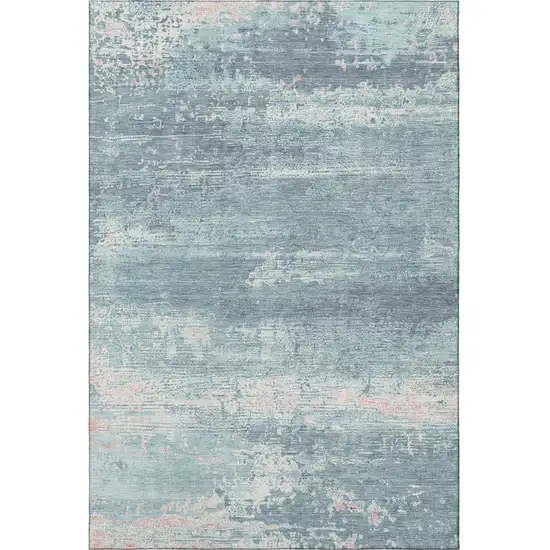 Teal And Ivory Abstract Washable Area Rug With UV Protection Photo 3