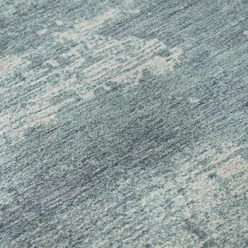 Teal And Ivory Abstract Washable Area Rug With UV Protection Photo 9