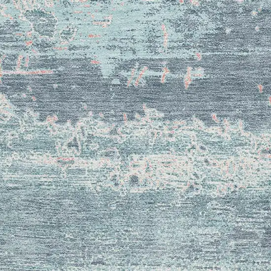 Teal And Ivory Abstract Washable Area Rug With UV Protection Photo 2