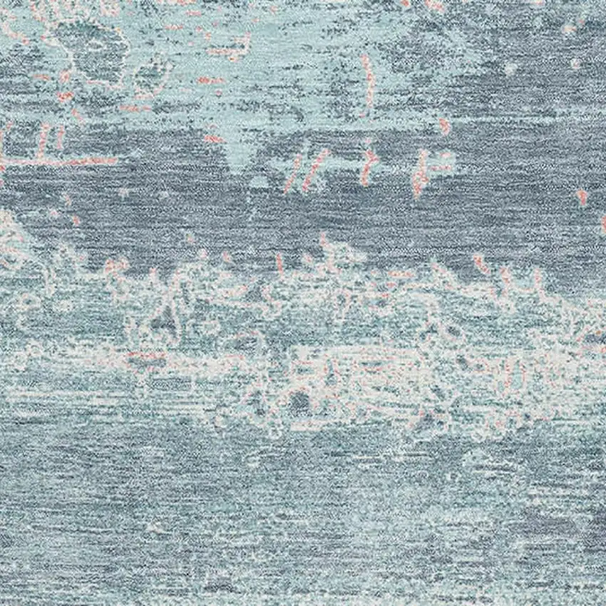 Teal And Ivory Abstract Washable Area Rug With UV Protection Photo 2