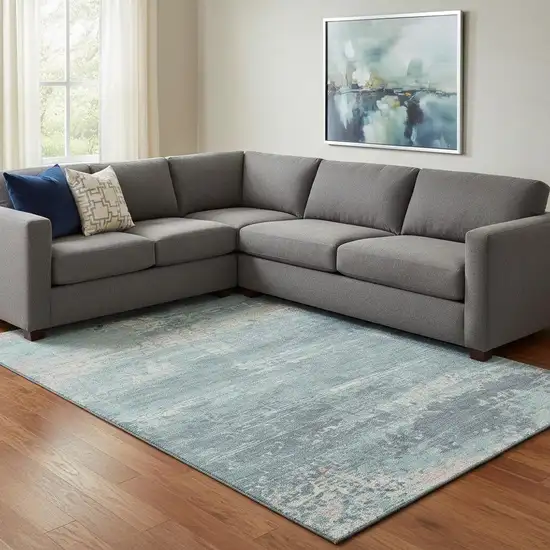 Teal And Ivory Abstract Washable Area Rug With UV Protection Photo 2