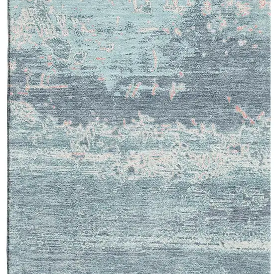 Teal And Ivory Abstract Washable Area Rug With UV Protection Photo 3