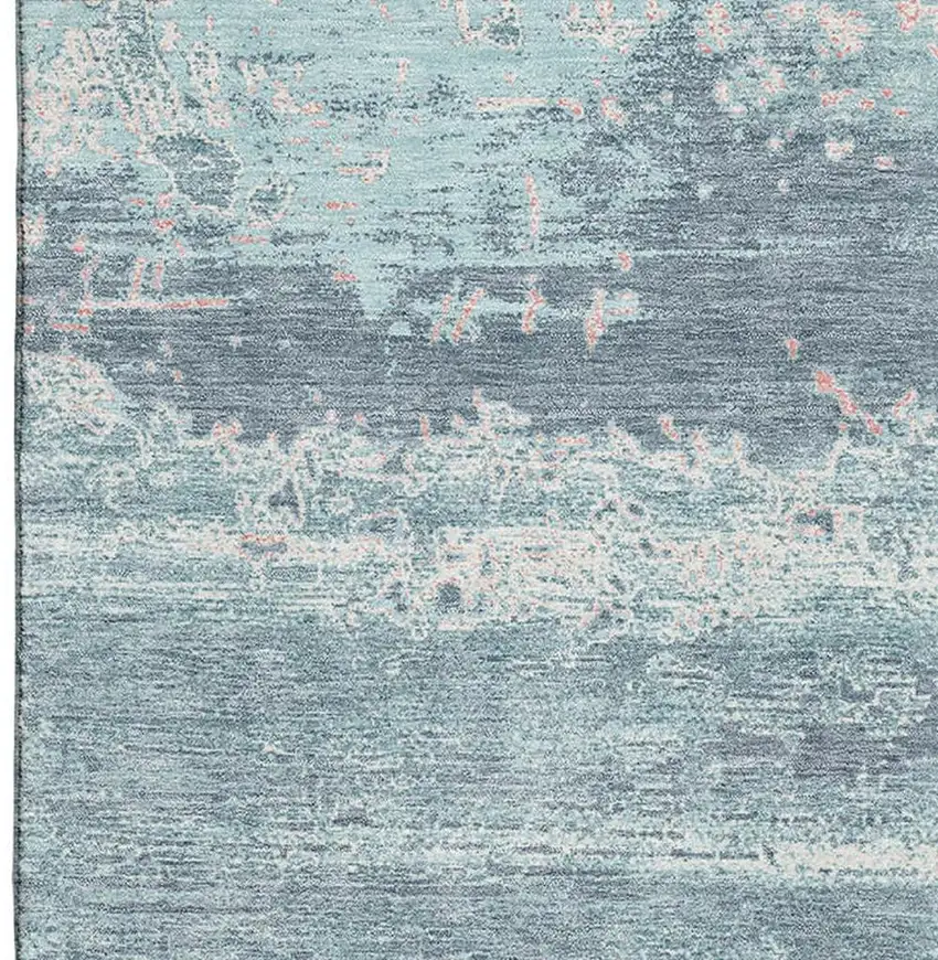 Teal And Ivory Abstract Washable Area Rug With UV Protection Photo 3