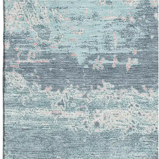 Teal And Ivory Abstract Washable Area Rug With UV Protection Photo 2