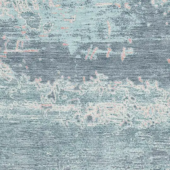 Teal And Ivory Abstract Washable Area Rug With UV Protection Photo 2