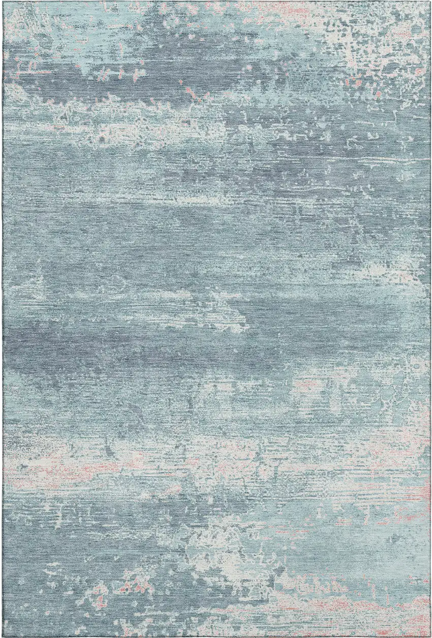 Teal And Ivory Abstract Washable Area Rug With UV Protection Photo 1