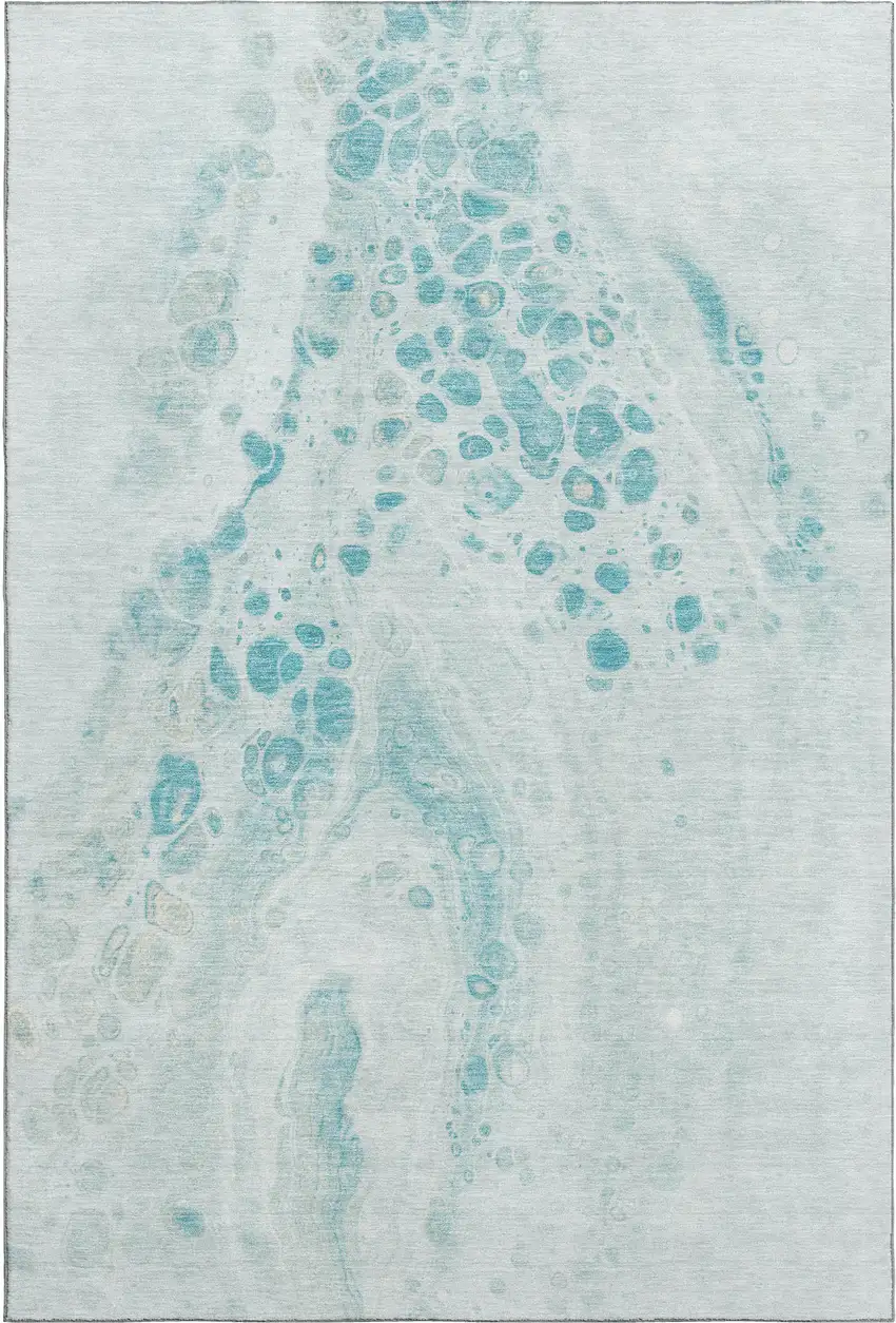 Teal And Ivory Abstract Washable Area Rug With UV Protection Photo 1