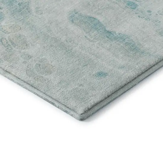 Teal And Ivory Abstract Washable Area Rug With UV Protection Photo 8