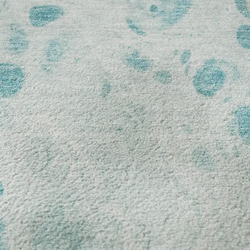Teal And Ivory Abstract Washable Area Rug With UV Protection Photo 8