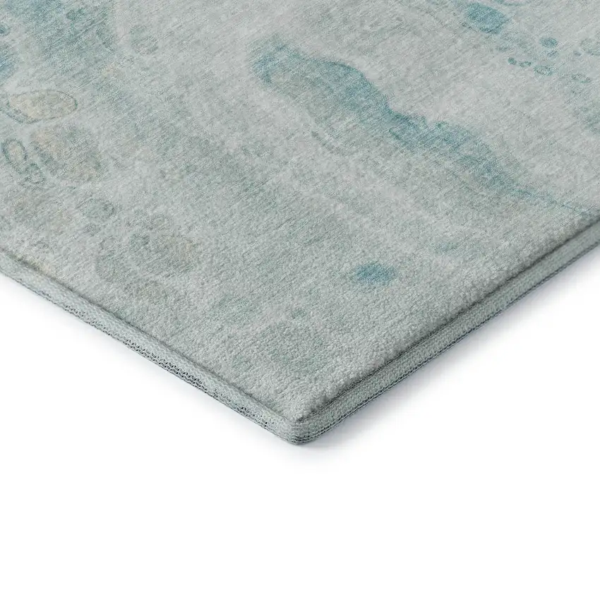Teal And Ivory Abstract Washable Area Rug With UV Protection Photo 8