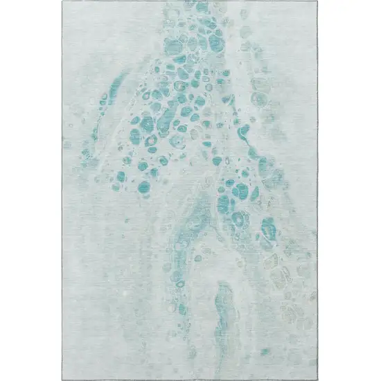 Teal And Ivory Abstract Washable Area Rug With UV Protection Photo 4