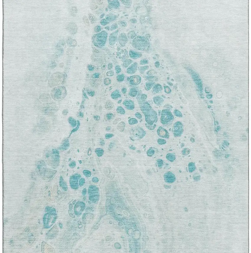 Teal And Ivory Abstract Washable Area Rug With UV Protection Photo 3