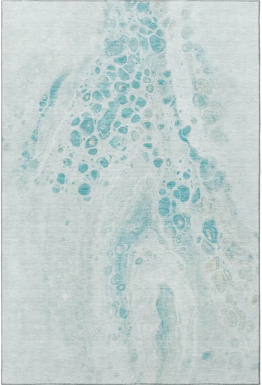 Teal And Ivory Abstract Washable Area Rug With UV Protection Photo 4