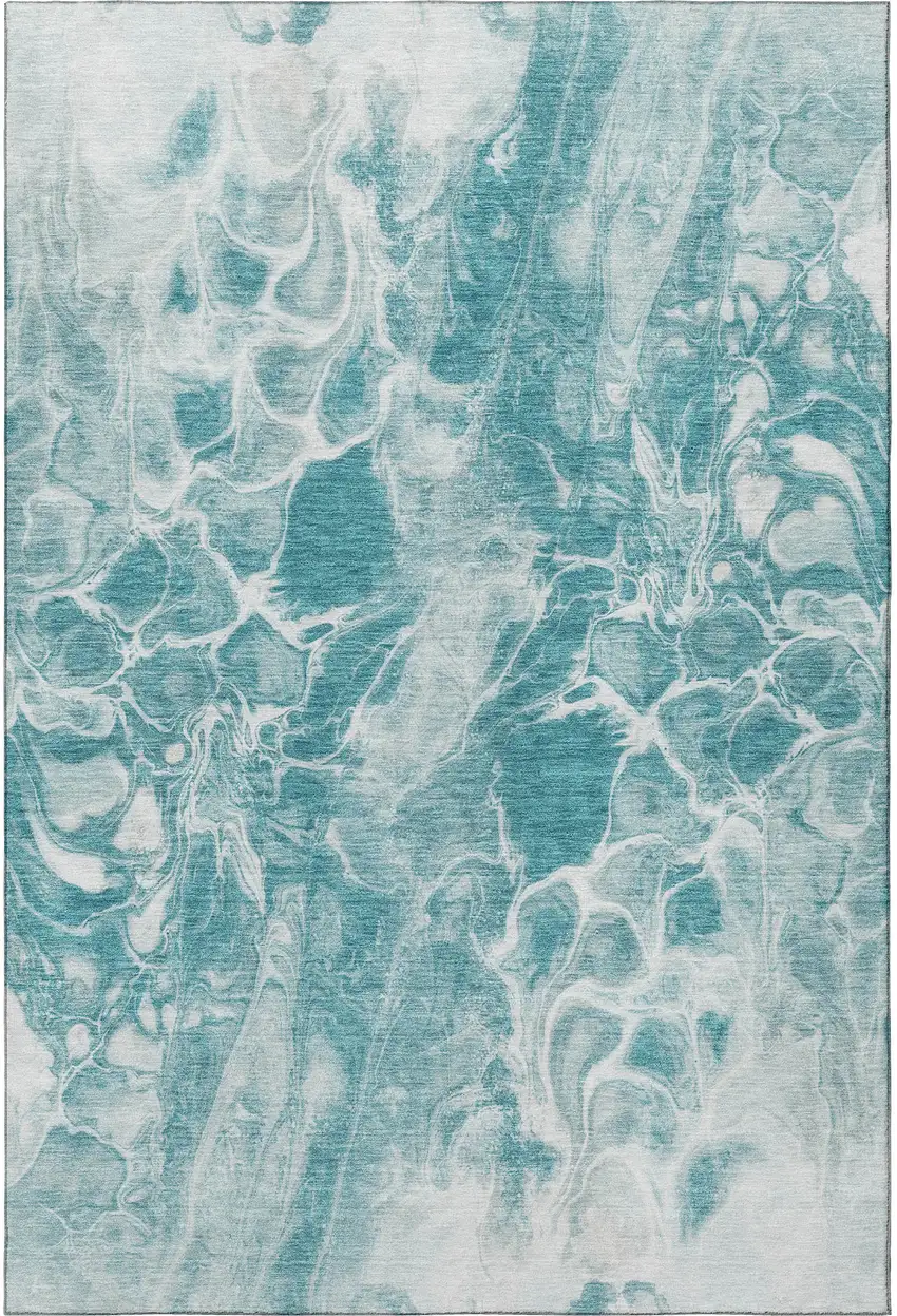 Teal And Ivory Abstract Washable Area Rug With UV Protection Photo 4