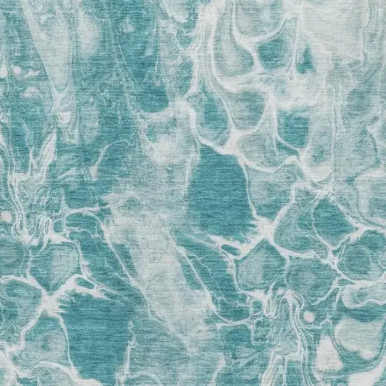 Teal And Ivory Abstract Washable Area Rug With UV Protection Photo 3