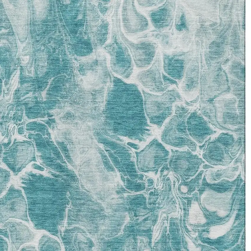 Teal And Ivory Abstract Washable Area Rug With UV Protection Photo 3