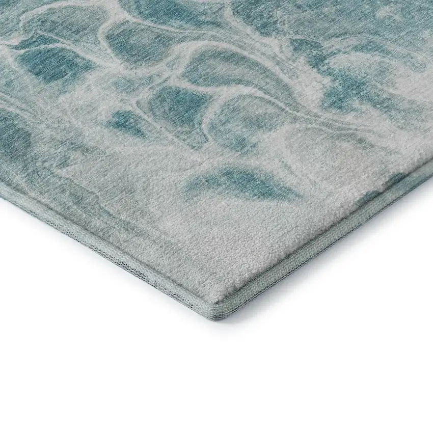 Teal And Ivory Abstract Washable Area Rug With UV Protection Photo 8
