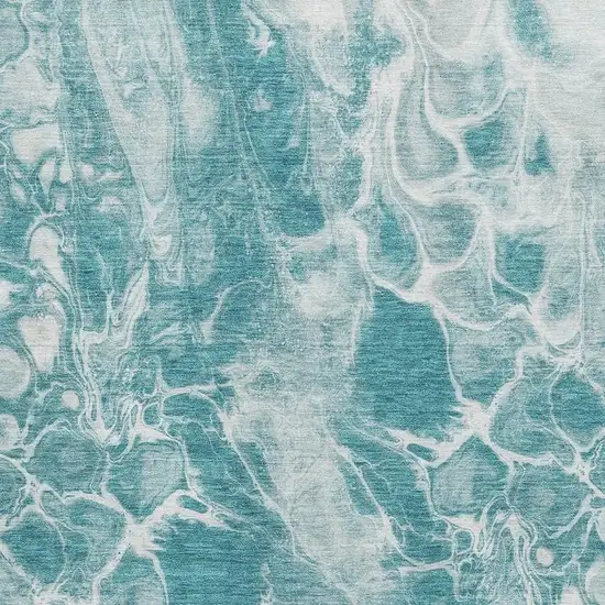 Teal And Ivory Abstract Washable Area Rug With UV Protection Photo 3