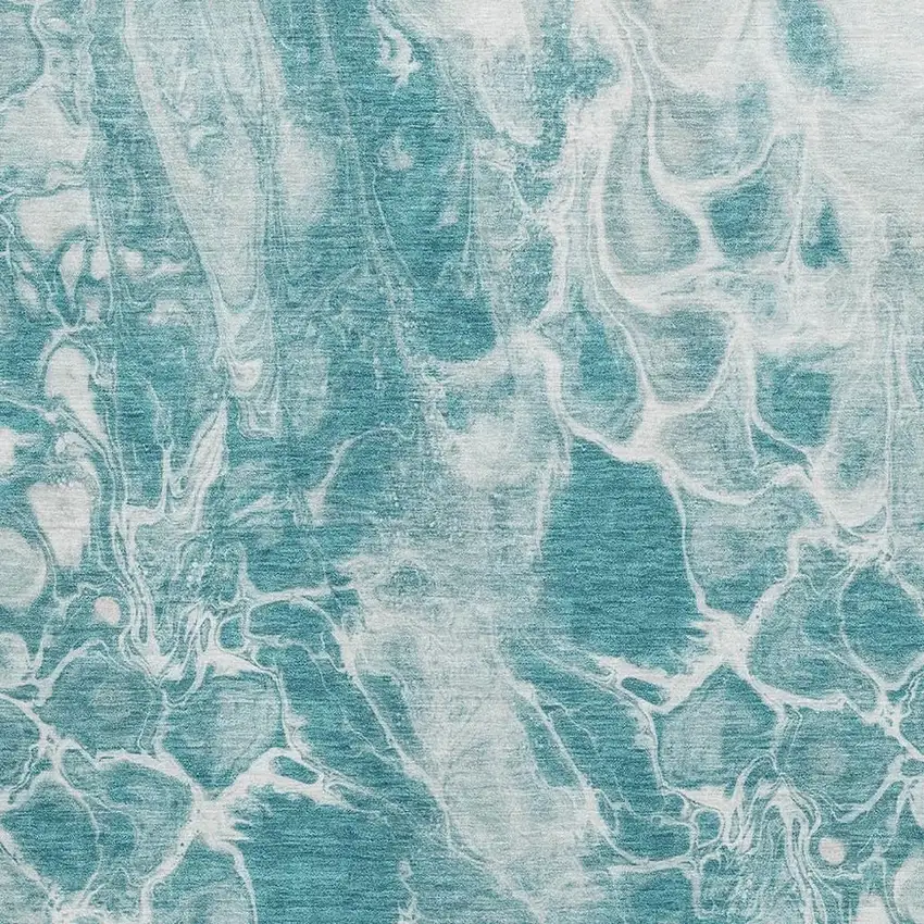 Teal And Ivory Abstract Washable Area Rug With UV Protection Photo 3