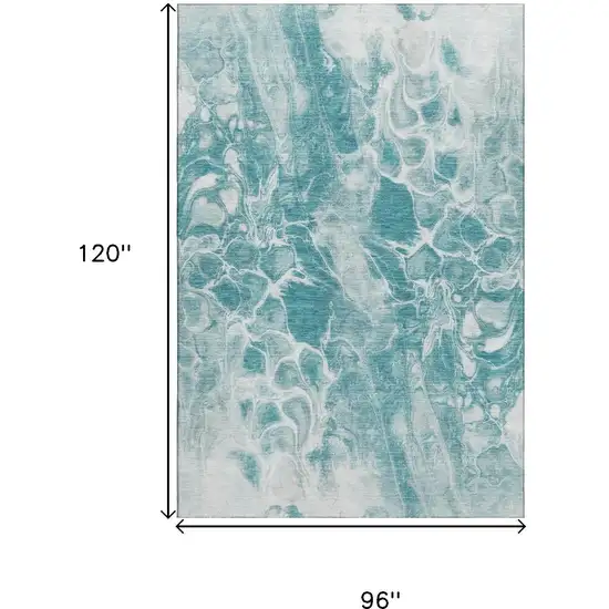 Teal And Ivory Abstract Washable Area Rug With UV Protection Photo 9