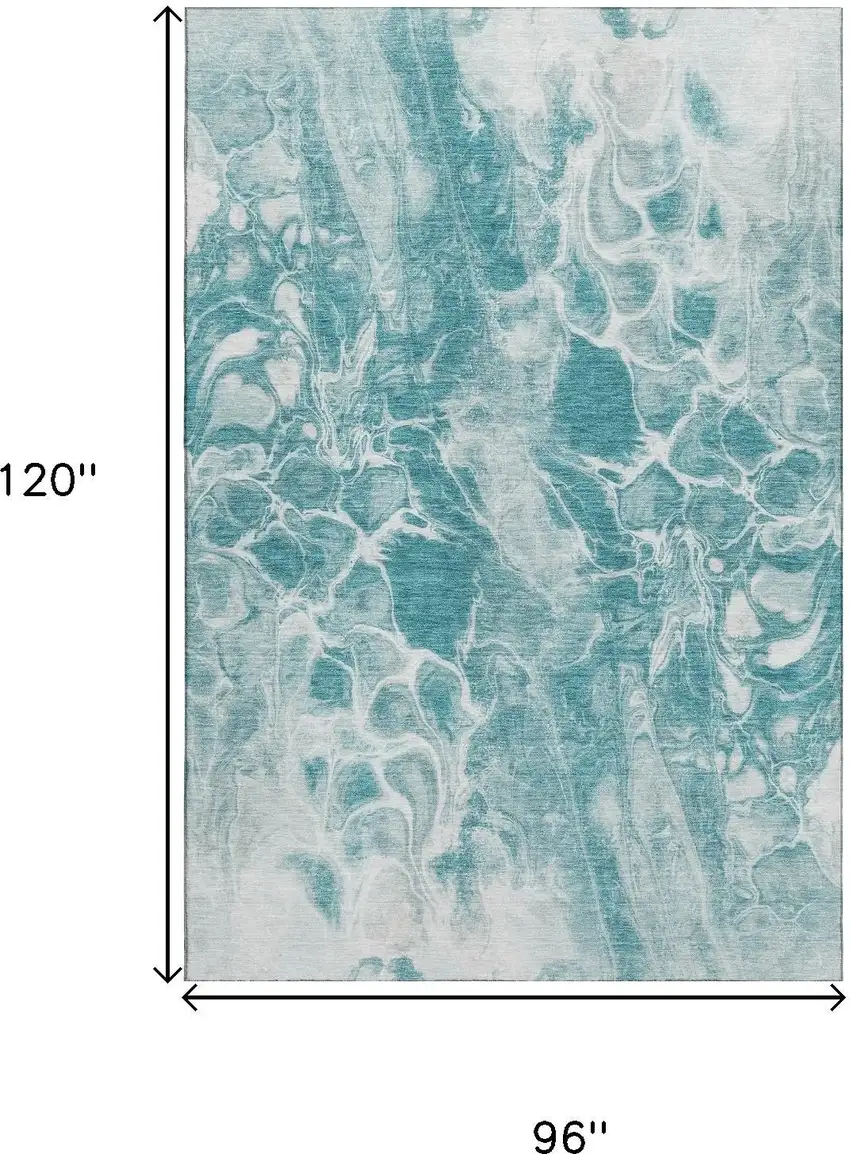 Teal And Ivory Abstract Washable Area Rug With UV Protection Photo 9
