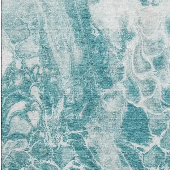 Teal And Ivory Abstract Washable Area Rug With UV Protection Photo 3